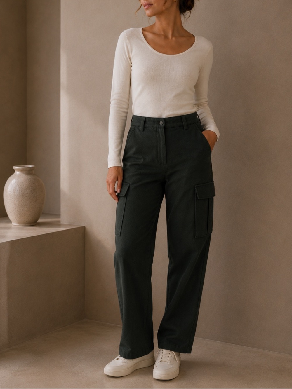 Vintage LL Bean Loden Green High Waist Wool Cargo Pant Sz 6 BNWT